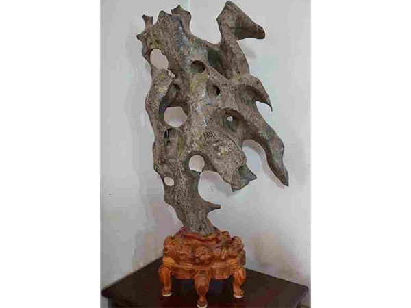 奇石红木底座-传统雕花座